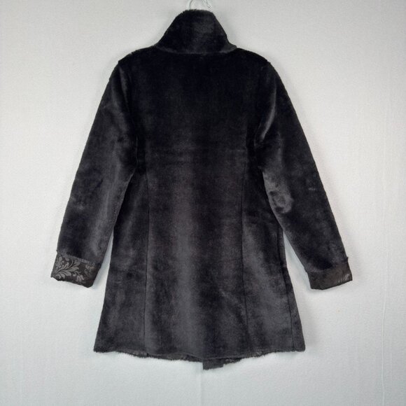 ADELAQUEEN Metallic Jacquard Coat XS Black Reversible Brocade Faux Fur Trim NWOT - Picture 6 of 15